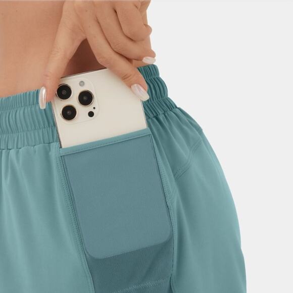 HALARA Breezeful 2-in-1 Hi-Waist Shorts Mineral Blue NWT Drawstring Mesh Pockets - Picture 4 of 11